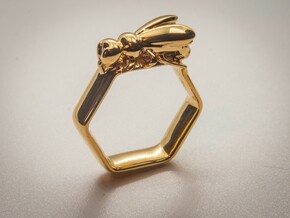 Bee Ring Hex US Size 8 (Uk Size Q) in 14K Yellow Gold