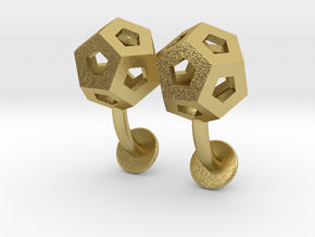 Dodecahedron Cufflinks in Natural Brass