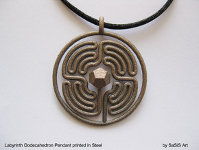 Labyrinth Dodecahedron Pendant  in Polished Bronzed Silver Steel