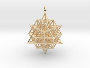 64 Tetrahedron Grid 35mm Pendant  in 14k Gold Plated Brass