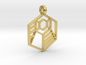 Geometric Striped Hexagon Pendant in Polished Brass