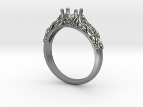 Filigree Engagement Style Solitaire Ring  in Natural Silver