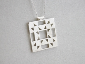 Amish Star Quilt Block Pendant in Natural Silver