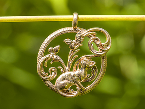 Butterflies and cat in the garden women pendant  in Polished Bronze
