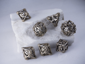 Iron Warden dice set with decader  in Polished Bronzed-Silver Steel