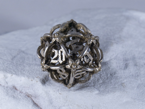 Iron Warden d20 in Polished Bronzed-Silver Steel