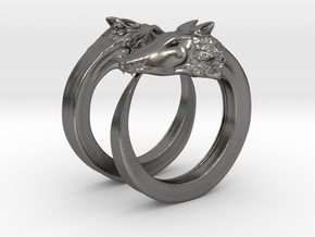 Double wolves ring (1,75cm) in Polished Nickel Steel