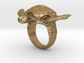 Turtle Ring in Polished Gold Steel: 10 / 61.5