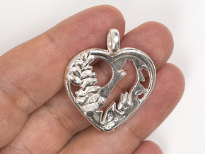 Winter moonlit love wolf heart jewelry in Polished Silver