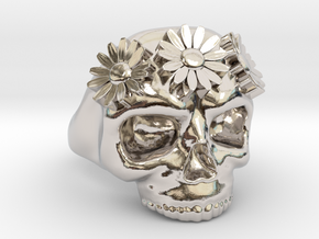 A Flower Crowned Skull in Rhodium Plated Brass: 6 / 51.5