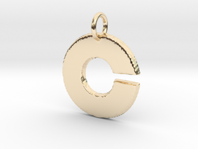 Small Gold Pendant Letter Initial C Disco in 14K Yellow Gold
