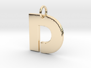 Small Gold Pendant Letter Initial D Disco in 14K Yellow Gold