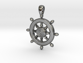 Pendant Captain's Wheel ship small in Fine Detail Polished Silver