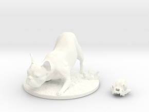 The Frenchie in Action Pose with Skull in White Processed Versatile Plastic: Small