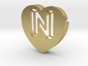 Heart shape DuoLetters print N in Natural Brass