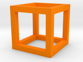 Geometric Hollow Cube in Orange Processed Versatile Plastic