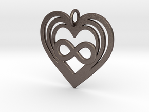Triple Heart Infinity - Polyamory in Polished Bronzed-Silver Steel