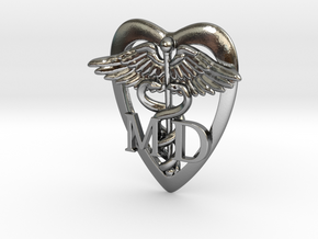 Medical Symbol MD Heart Lapel Pin in Polished Silver
