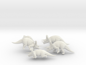 Triceratops Herd (with 1 sedated) in N Scale in White Natural Versatile Plastic