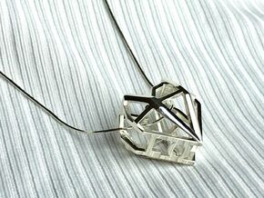 Heart Diamond Pendant - LOVE in Polished Silver
