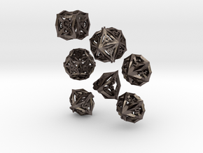 Gear Dice, Individuals or 7 Piece Set in Polished Bronzed-Silver Steel: Polyhedral Set