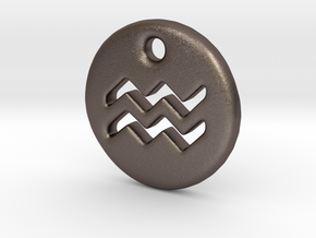 Aquarius Necklace Charm in Polished Bronzed-Silver Steel: Medium