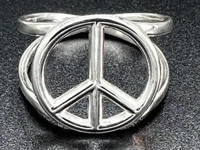 Peace Sign Ring 17 mm Diameter in Polished Silver: 5 / 49