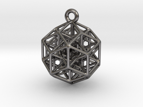 6D Hypercube Keychain in Processed Stainless Steel 316L (BJT)