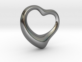 Pendant Open Heart 1 in Polished Silver: Large
