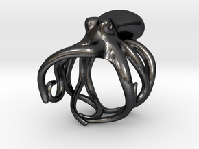 Octopus Ring 18mm in Polished and Bronzed Black Steel