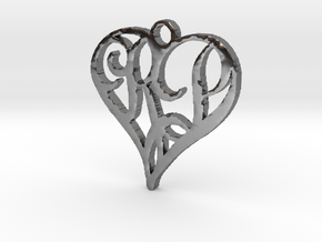 Heart pendant necklace with initials R & P in Fine Detail Polished Silver