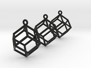 Rhombic Dodecahedron Earrings  in Black Natural Versatile Plastic