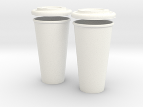 BJD Doll Coffee House Cup and Lid - 2 Pack in White Processed Versatile Plastic