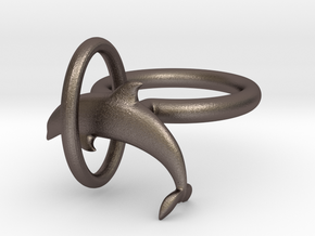 Dolplin Ring (US Size7) in Polished Bronzed Silver Steel