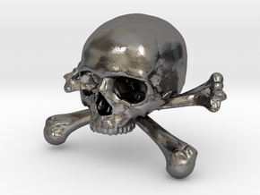 58mm 2.28in Skull & Bones Skull Crane Schädel in Polished Nickel Steel