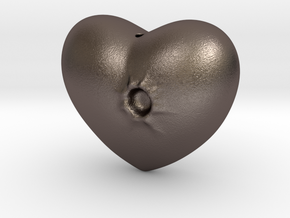 Heart with a bullet hole in Polished Bronzed Silver Steel