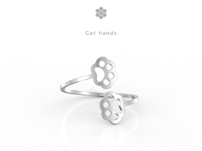 Cat hands Ring in Fine Detail Polished Silver