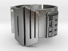 Dr Who and TARDIS Ring 01 (Size 8.75 - adjustable) in Natural Silver
