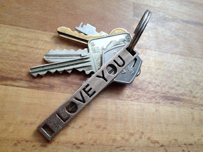 I Love You Key Chain in Polished Bronzed Silver Steel