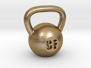 Crossfit Kettlebell Weight Pendant and Keychain in Polished Gold Steel