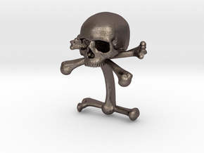 Cufflink Skull & Bones (just one) in Polished Bronzed Silver Steel