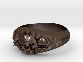 Cutaway Ring With Skulls Sz 10 in Polished Bronze Steel