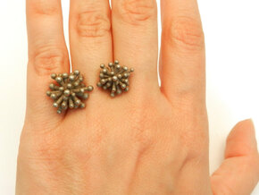 Double Starburst Ring in Polished Bronzed Silver Steel