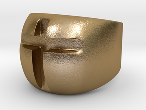 Cross Ring in Polished Gold Steel