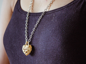 Heart Pendant - Wireframe in Polished Gold Steel