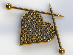 Woven Heart with Knitting Needles in 14k Gold Plated Brass
