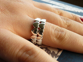 Ring Double Hearted (parallel) in Fine Detail Polished Silver