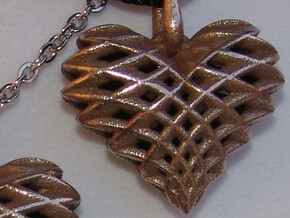 Heart Pendant Dual Twist Small in Polished Bronzed Silver Steel