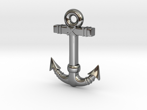 Anchor Pendant 1 in Fine Detail Polished Silver