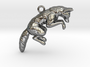 Pouncing Fox in Polished Silver